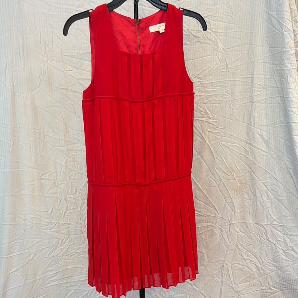 LOFT Red Pleated Dress - Size 4